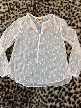 Tori Burch Sheer White Embroidered Long-Sleeve Women's Top